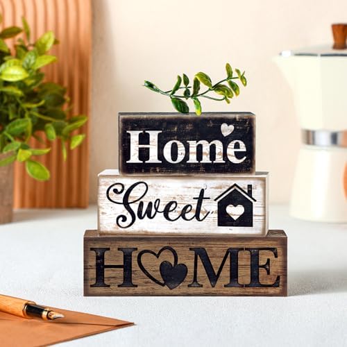 Moucuny 4 Pcs Farmhouse Wooden Tabletop Decor Farmhouse Tiered Tray Decor