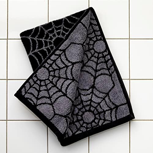 SKL Home Halloween Spider Web Hand Towel Set-2pc, 100% Cotton, Black/Gray