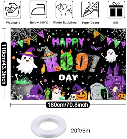 Happy Boo Day Banner Backdrop Halloween Birthday Decorations 6x3.6ft
