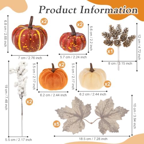 25Pcs Artificial Velvet Pumpkins Fall Decor Set Maple Pine Cones