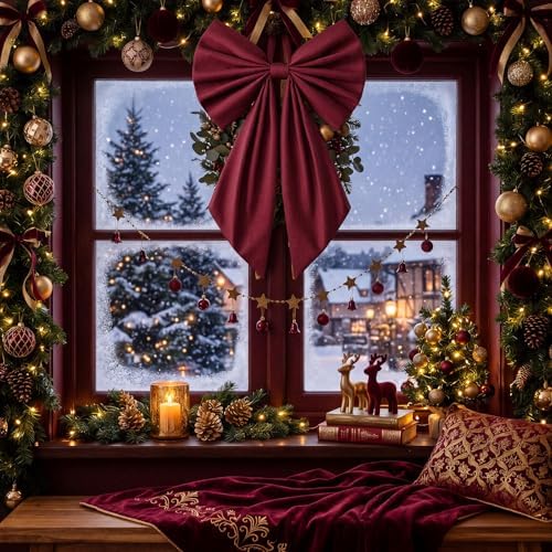 Suncalla 2 Pcs Burgundy Christmas Wreath Bows 18'' x 12''
