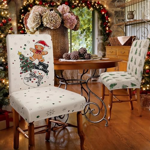 Christmas Chair Covers Set of 6 Gingerbread Xmas Tree Parsons Slipcovers