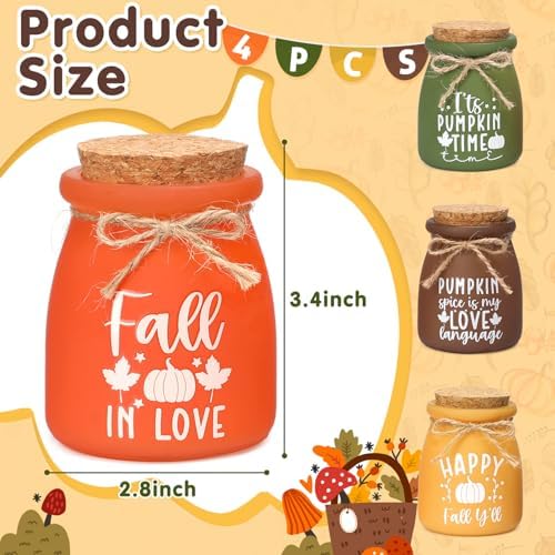 4 PCS Fall Tiered Tray Decor, Mini Mason Jars for Fall Table Decor