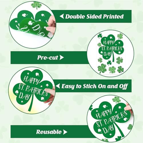 9 Sheets St Patricks Day Window Clings, 116 PCS St Patrick's Day Shamrock Window Stickers for St Patricks Day Decorations, Green Static Spring Window Clings for Glass Windows Decor