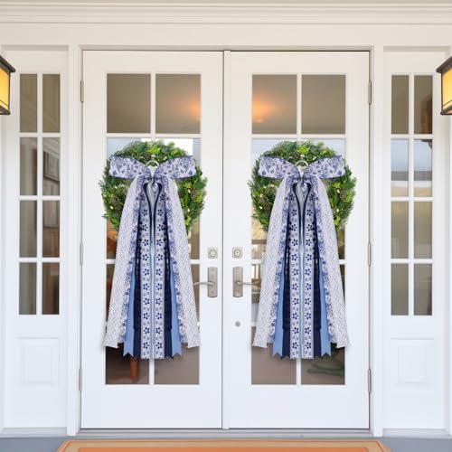 Suncalla 2 Pcs Chinoiserie Ribbon Bow for Wreath Sash for Front Door