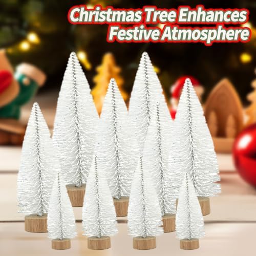 Yahpetes Mini Christmas Trees 10 Pcs Artificial Bottle Brush Trees (White)