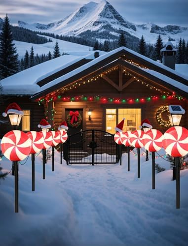 10.5FT Christmas Pathway Lights, 5PK LED Candy Cane Yard Stake Lights