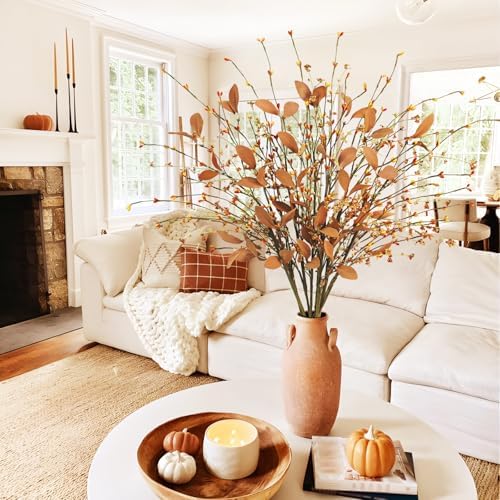 8 PCS Fall Stems, 29.5 Inch Fall Leave Stems with Autumn Berry