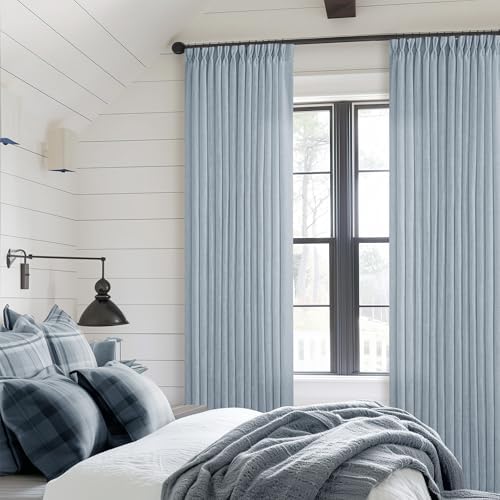 TWODRAPES Dusty Blue 80 Inch Pinch Pleated Linen Curtains 2 Panels Set