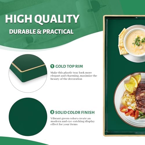 MAONAME Dark Green Decorative Tray for Ottoman, Serving Tray with Handles