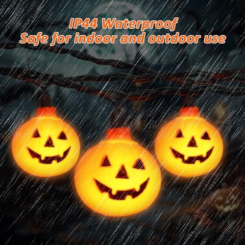 Pumpkin Halloween Decorations Lights, 8.5FT Pumpkin String Lights with 10 LED Waterproof Orange Jack-O-Lantern Lights for Outdoor Indoor Home, Halloween Party Decorations, Black Wire, Plug in