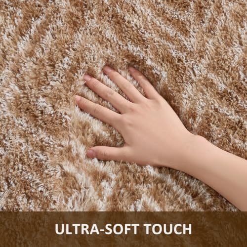 Ophanie 8x10 Brown and White Diamond Striped Rugs for Living Room,Large Fluffy Shag Fuzzy Plush Soft Carpets,Shaggy Rug
