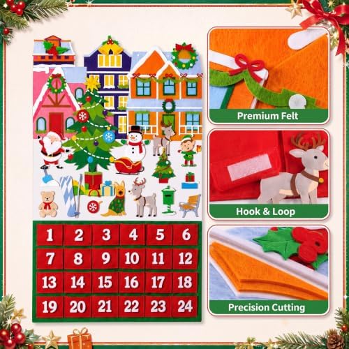 Watersay Christmas Advent Calendar Felt Wall Hanging with 24 Pockets