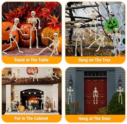GoClimber 2 Pack Posable Small Halloween Skeleton, 16" Full Body Halloween Skeleton Decor with Movable Joints, Party Indoor Decorations