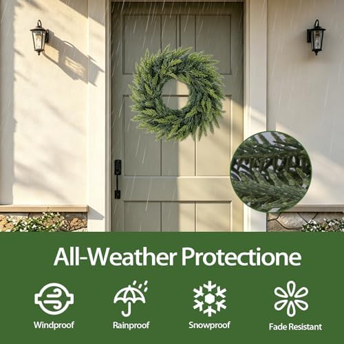 Christmas Cedar Wreath for Front Door Decoration, 24 in