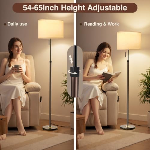 Ambimall Height Adjustable Modern Floor Lamp, Brown & Black