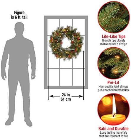 National Tree Company 24in Pre-Lit Wintry Pine Flocked Christmas Wreath