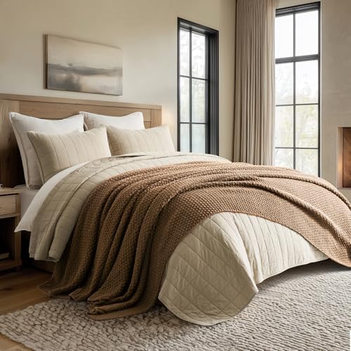 EVERGRACEHOME Chunky Chenille Knit Throw Blanket, 90 x 90, Camel Brown