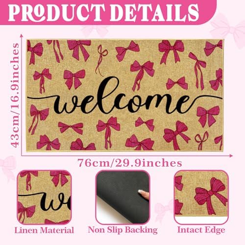 Pink Bow Doormat Welcome Entrance Bowknot Door Mat Outdoor Rug Front Door