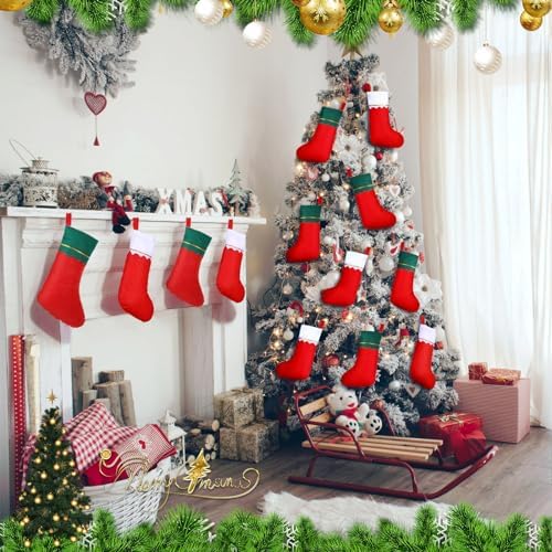 Zubebe 36 Pcs Christmas Stockings Bulk 15 Inch Felt, Red Green White