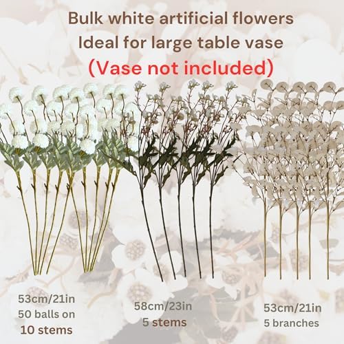 20pcs White Artificial Flowers Bulk Centerpiece For Table, Real Look
