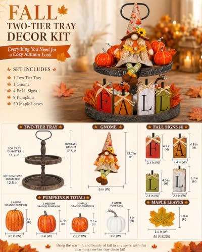Fall Decor Tiered Tray Set of 65, Rustic Farmhouse Centerpieces for Tables