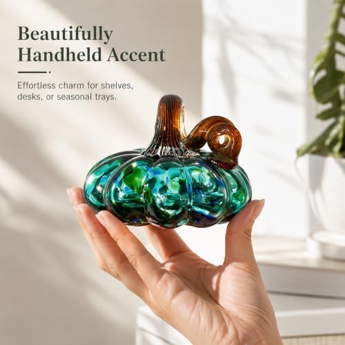Green Hand Blown Glass Pumpkin Crystal Pumpkin Harvest Halloween Decor Gift