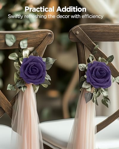 InnoGear Fake Roses 50 Pcs Dusty Purple Flowers Artificial Faux Foam Floral