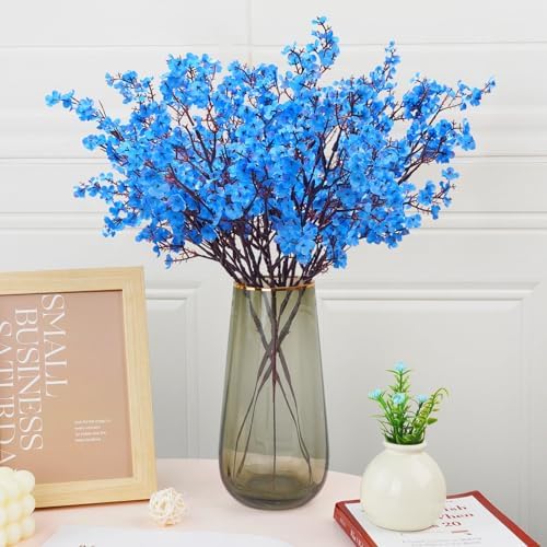 15 Pcs Fake Flowers, Real Touch Babys Breath Artificial Flowers, Blue