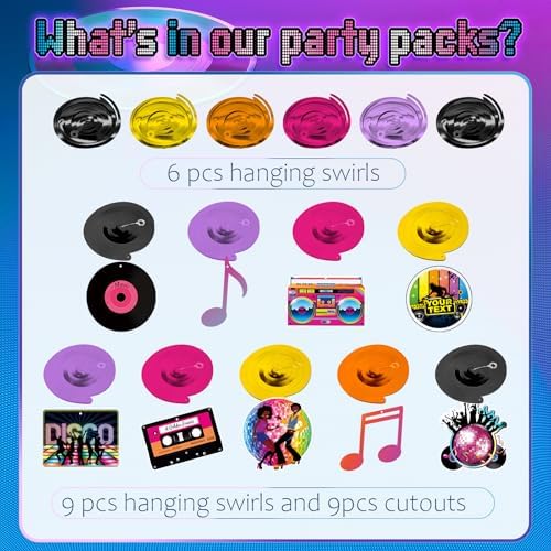 70s Disco Party Decorations, 24Pcs 70s Disco Ball Hanging Swirls 1970s Theme Ceiling Streamers for 70's Retro Birthday Party Suppies