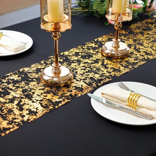 Black and Gold Table Runner, Glitter Metallic Foil Mesh Roll 100 Feet