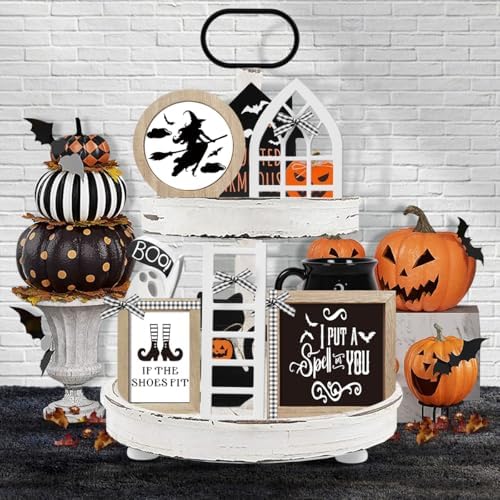 10themes Interchangeable Seasonal Rustic Farmhouse Fall Tiered Tray Decor