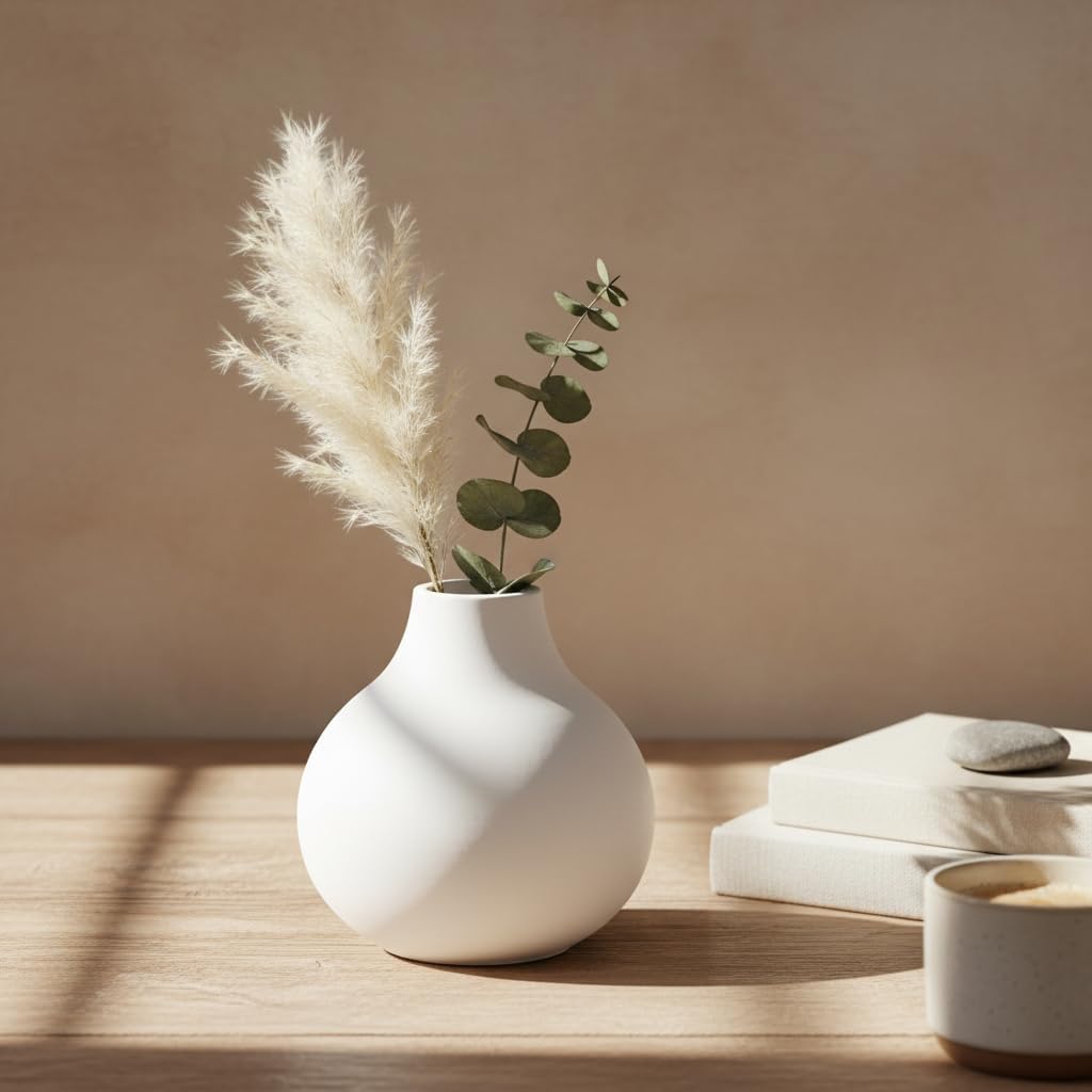 Round Vase / Mid Century Modern Home Decor / White