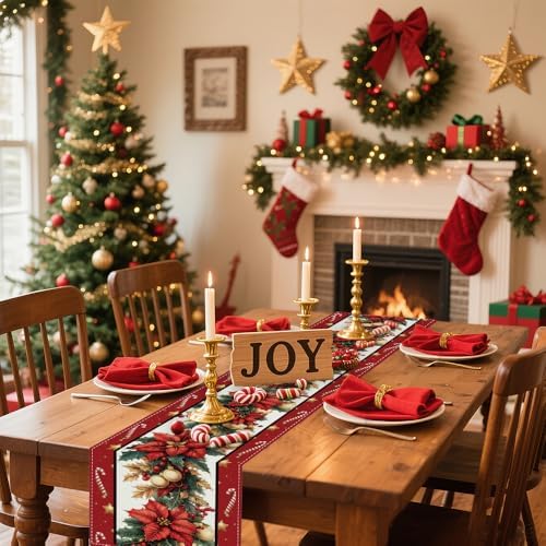 Winter Table Runner, Seasonal Christmas Kitchen Table Decoration, Suitable for WinterChristmas Family Gathering Indoor 13x72 inches (13x72 inches, Three Christmas Trees)