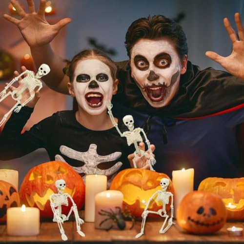 CAMIRUS 5PACK Halloween Skeleton Decorations, 16" Full Body Mini Skeletons