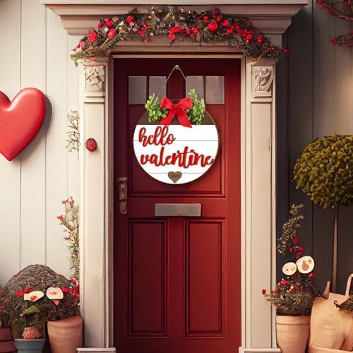 Boao Hello Valentine's Day Wooden Hanging Sign Farmhouse Door Decor