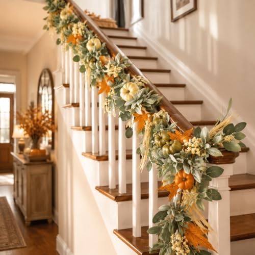 Fall Garland for Mantel, 6 FT Fall Garland with Lights