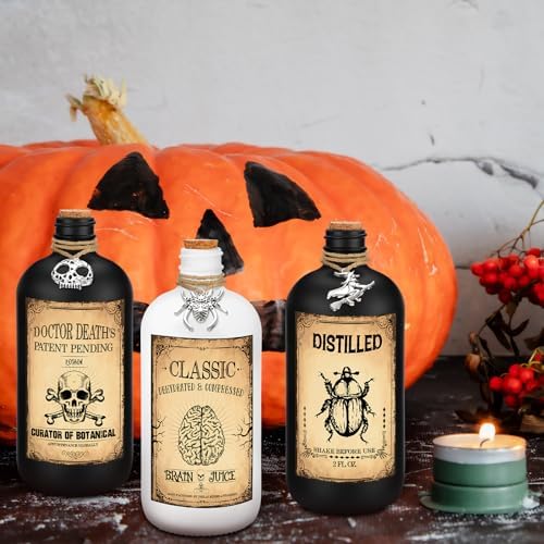 Uiifan 31 Pcs Halloween Potion Bottles Set with Cork,White, Black,16 oz