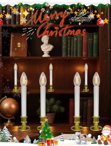 10 Pack Valentines Window Candles Lights, Battery Operated Flameless Candles with C26 LED Bulbs, 6-18H Timed Electric Candle Holders for Indoor Christmas Window Wedding Valentine's Day, Gold Base