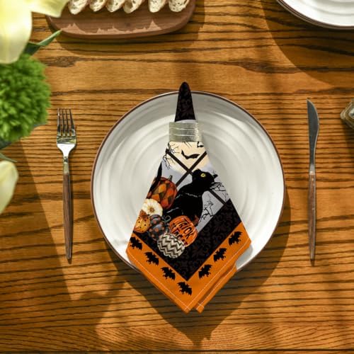 Horaldaily Halloween Cloth Napkins, Buffalo Plaid Pumpkin Napkin Set of 4