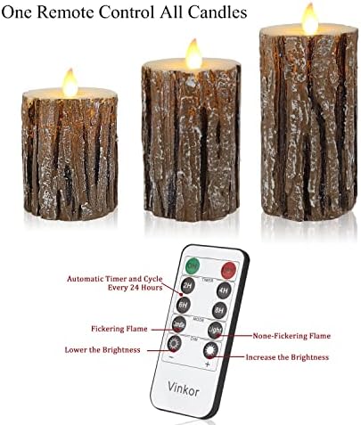 Vinkor Flameless Candles Battery Operated Candles Real Wax Pillar LED Candles with 10-Key Remote and Cycling 24 Hours Timer (Birch Effect 4" 5" 6")