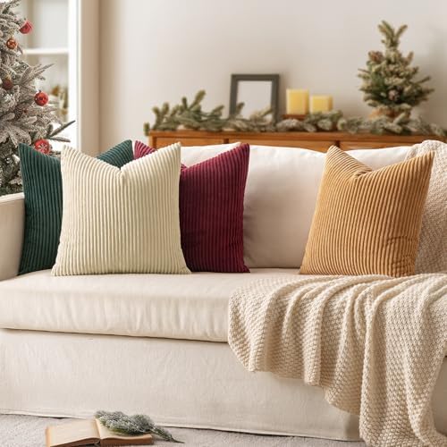 MIULEE Corduroy Decorative Throw Pillow Covers Christmas Red Green 18x18