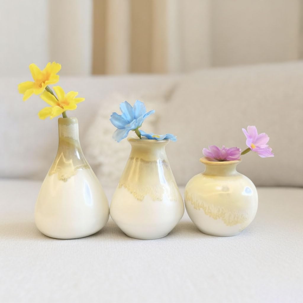 Daittin 3-Piece Ceramic Vase Set / Yellow