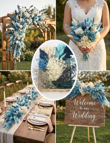 Dried Wild Flower Craft Kit, Bouquet Supplies Mixed Dried Flowers. (Blue)