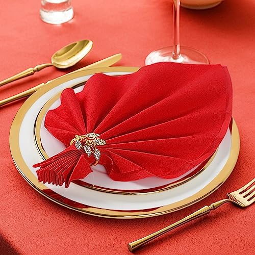 KAMMAK Red Napkins Disposable Dinner Paper Napkins with Pocket 100 Pack Cloth Like Folded Wedding Reception Napkin Guest Hand Towels for Party Decoration, Bathroom, Kitchen, Hotel (16.5 x 16.5 inch)
