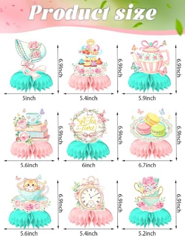 Tea Party Decorations, 9 Pcs Floral Tea Party Table Decorations for Girls