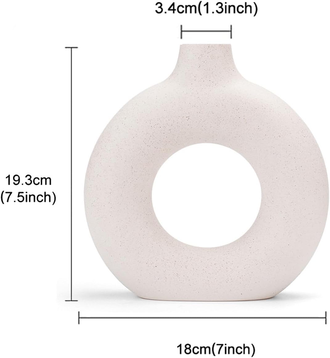 Donut Vase Hollow Ceramic Vase for Flowers Handmade Minimalist Boho ins Style / Medium / White