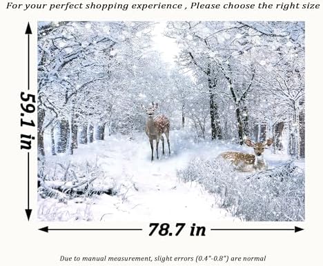 QGHOT Winter Tapestry Wall Hanging, Snow Scene Backdrop Winter Wonderland Wall Decor Snowy Forest Wall Art Nature Woodland Deer Tapestry for Bedroom Room Dorm Party Decoration, Large