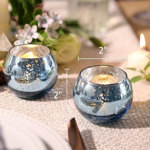 Volens 24PCS Blue Votive Candle Holder Bulk, Round Mercury Glass Votives