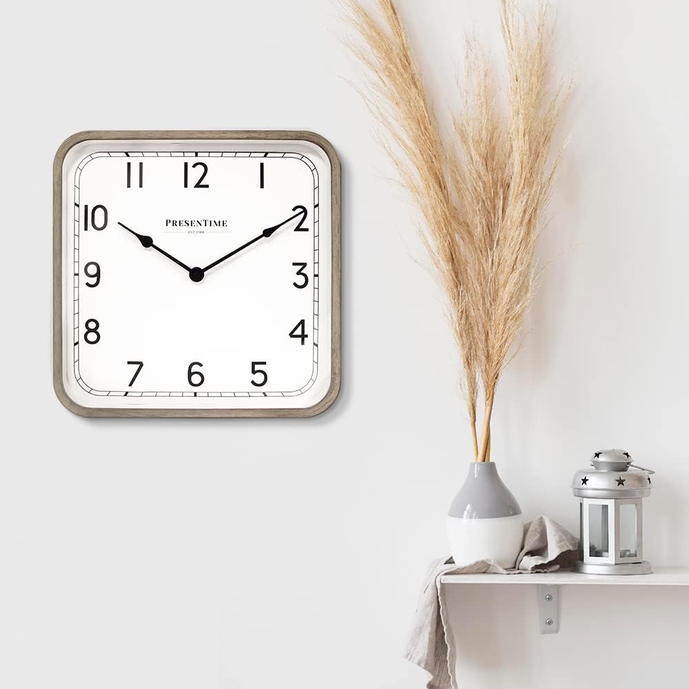 16" Anton Modern Farmhouse Square Clock | Silent No Ticking, Wall Art and Timepiece for Home Decoration/Wall Décor